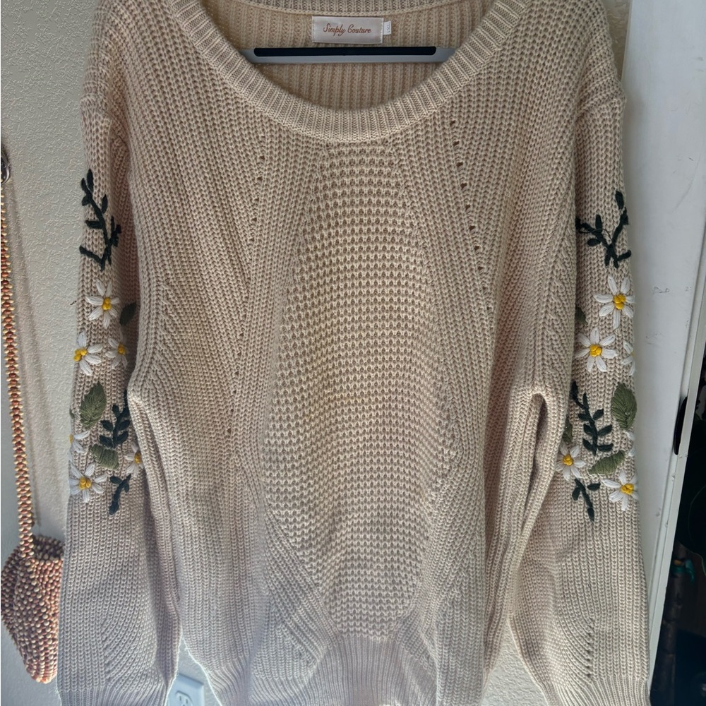 Simply Couture Cream Sweater with Floral Details
